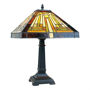 Pemberly Row Mission 1-Light Glass/Metal Table Lamp in Blackish Bronze