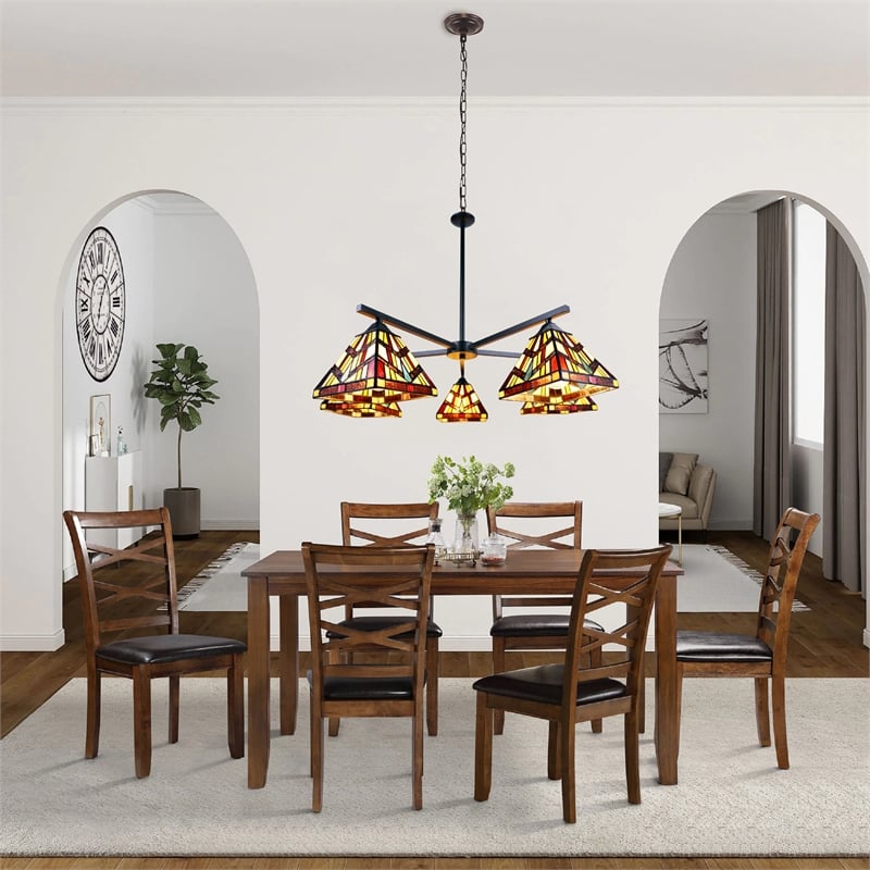Pemberly Row Mission 5-Light Glass Chandelier in Multi-Color