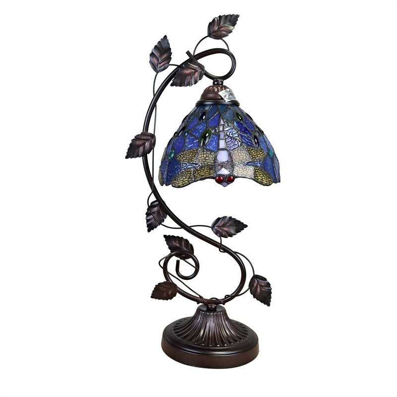Pemberly Row Dragonfly 1-Light Glass Table Lamp in Multi-Color