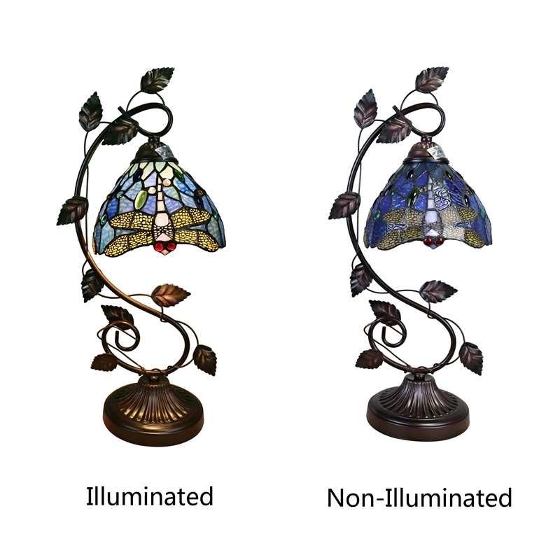 Pemberly Row Dragonfly 1-Light Glass Table Lamp in Multi-Color