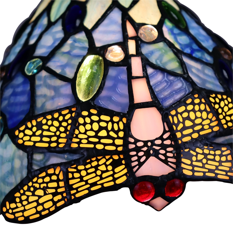 Pemberly Row Dragonfly 1-Light Glass Table Lamp in Multi-Color