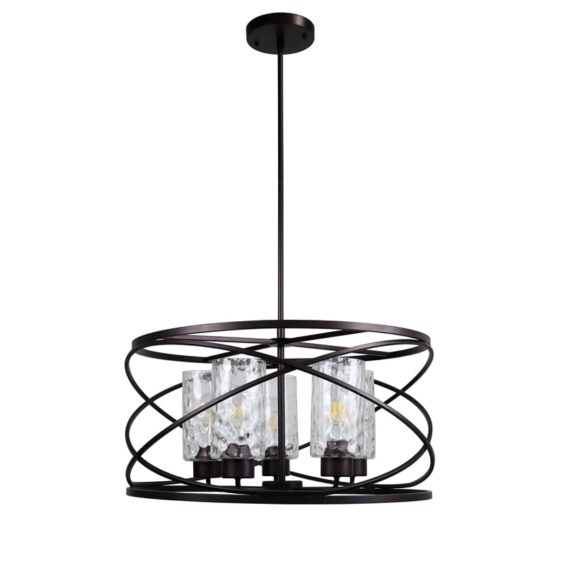 Pemberly Row 5-Light Glass Large Pendant in Oil Rubbed Bronze