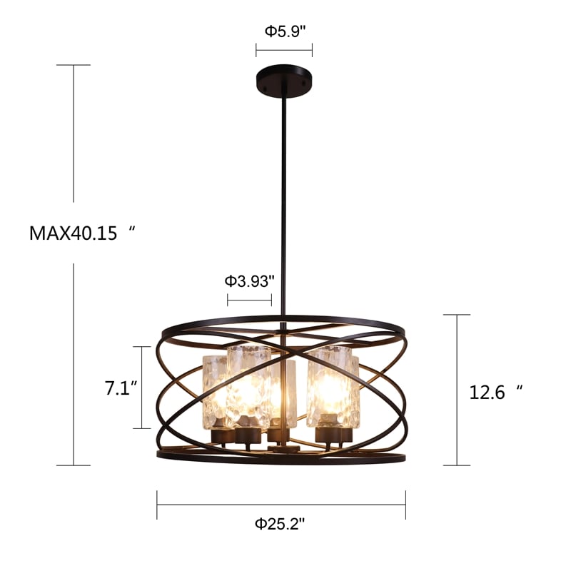 Pemberly Row 5-Light Glass Large Pendant in Oil Rubbed Bronze