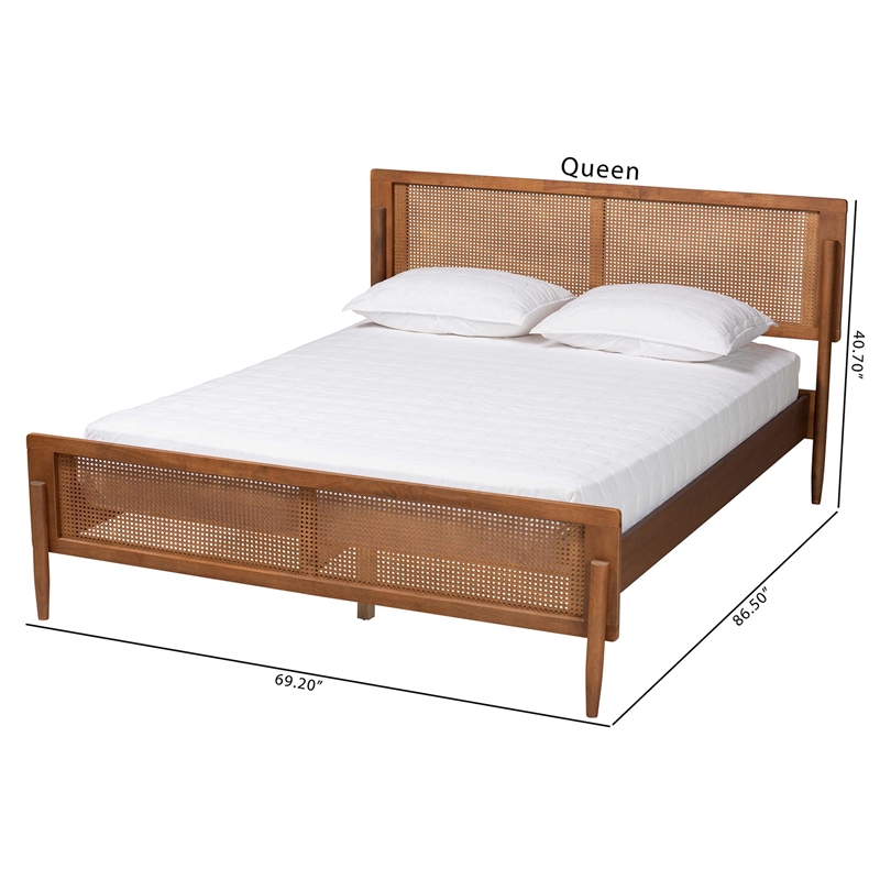 Pemberly Row Mid-Century Wood Queen Size Platform Bed in Ash Walnut
