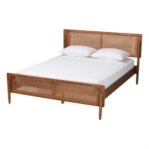 Pemberly Row Mid-Century Wood Queen Size Platform Bed in Ash Walnut