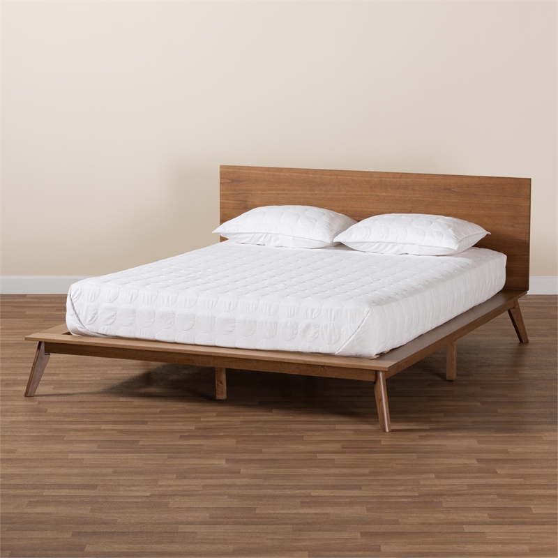 Pemberly Row Modern Wood Queen Size Platform Bed in Walnut Brown