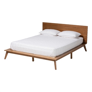 Pemberly Row Modern Wood Queen Size Platform Bed in Walnut Brown