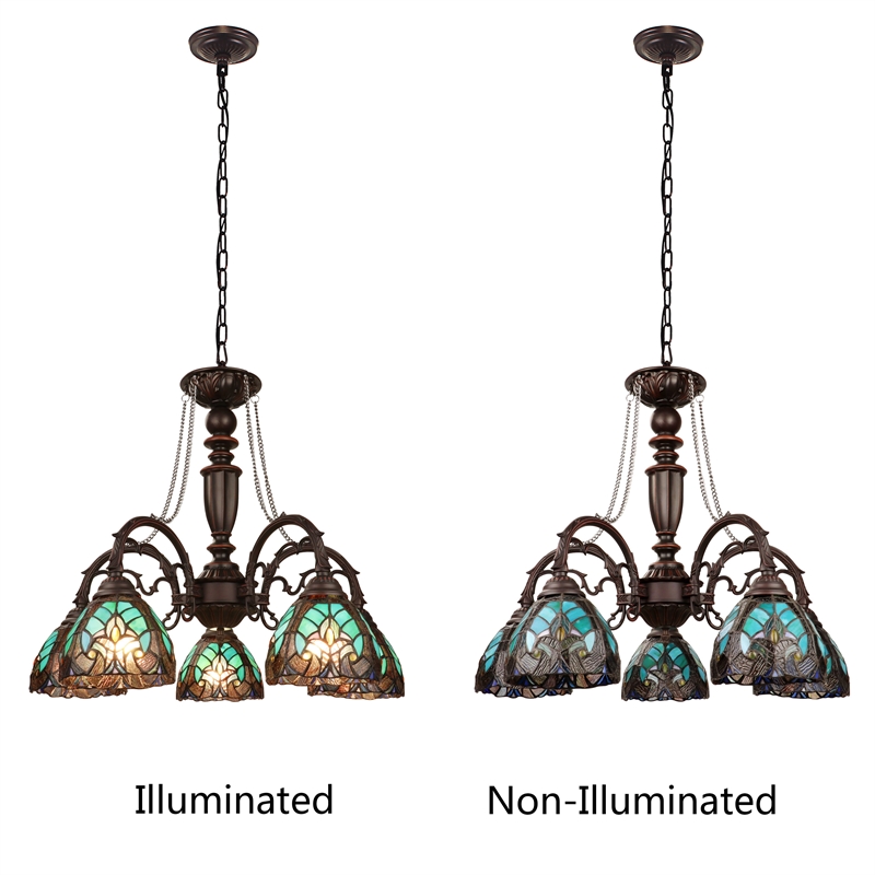 Pemberly Row Modern 5-Light Glass Large Chandelier in Multi-Color