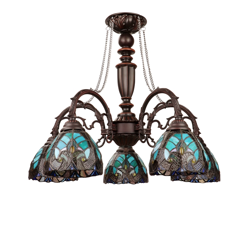 Pemberly Row Modern 5-Light Glass Large Chandelier in Multi-Color
