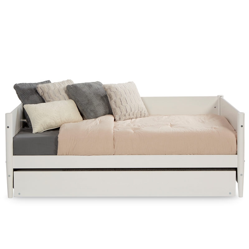 Pemberly Row Mid-Century Wood Twin Size Daybed with Twin Trundle in White