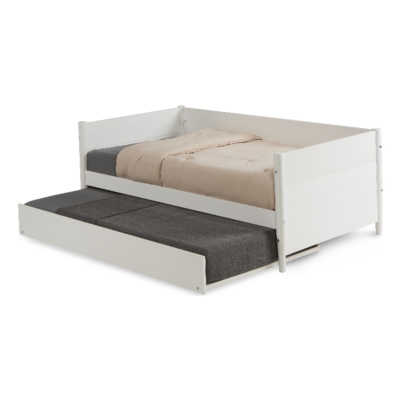 Pemberly Row Mid-Century Wood Twin Size Daybed with Twin Trundle in White