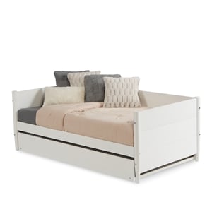 Pemberly Row Mid-Century Wood Twin Size Daybed with Twin Trundle in White