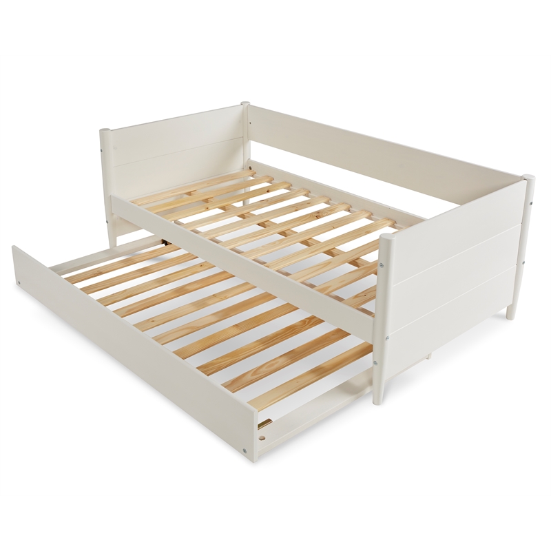 Pemberly Row Mid-Century Wood Twin Size Daybed with Twin Trundle in White