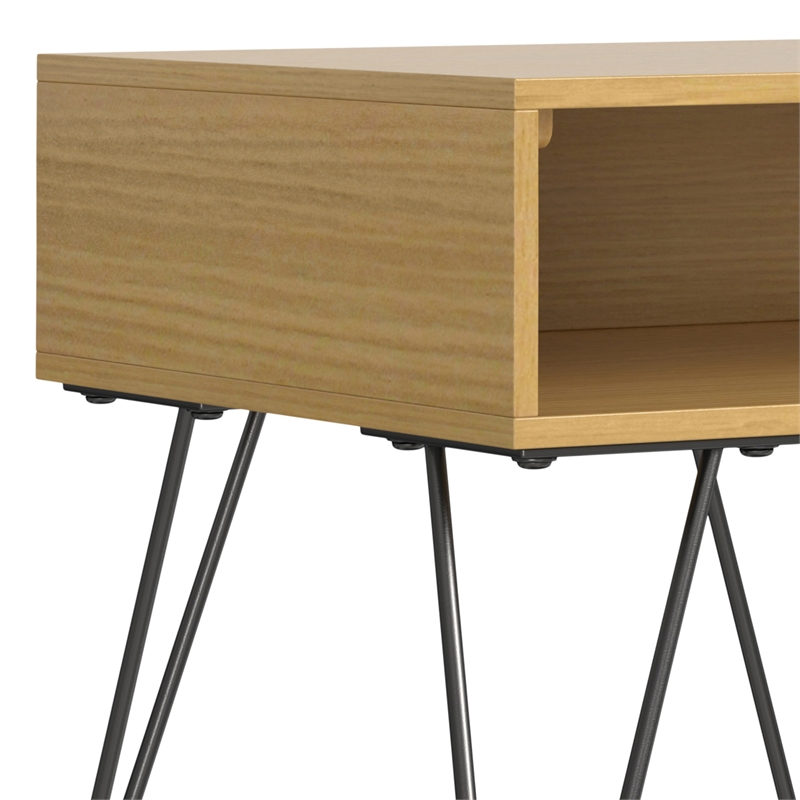 Pemberly Row Square Wood End Table with Hairpin Legs in Oak Brown