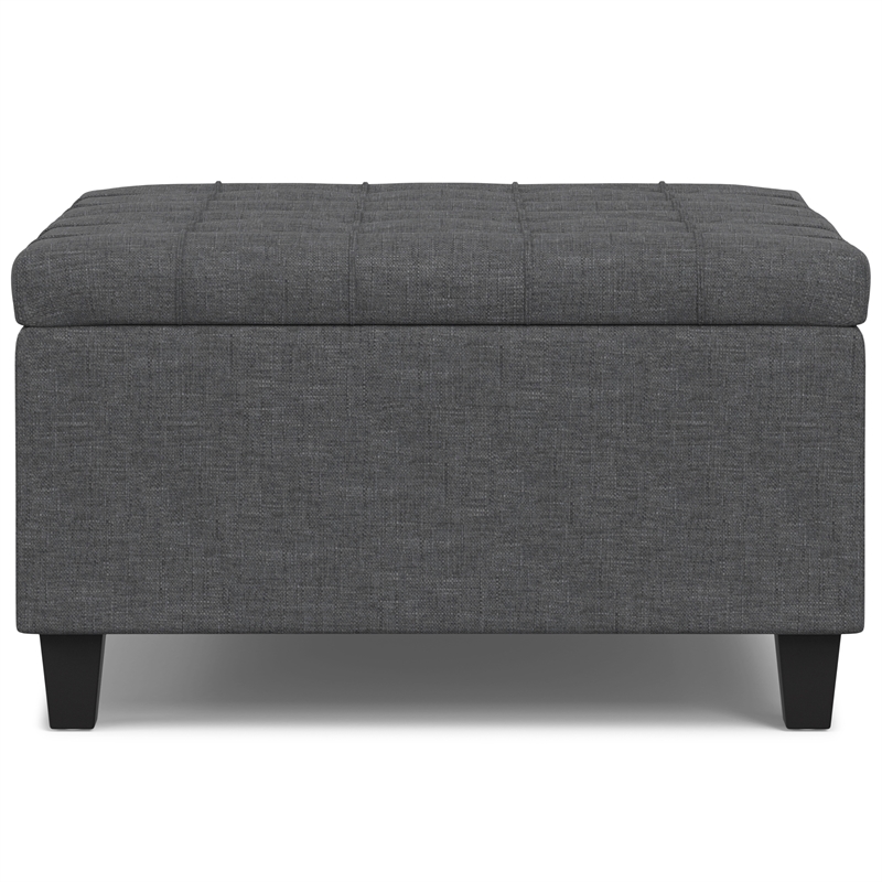 Pemberly Row Square Transitional Wood Storage Ottoman in Slate Gray