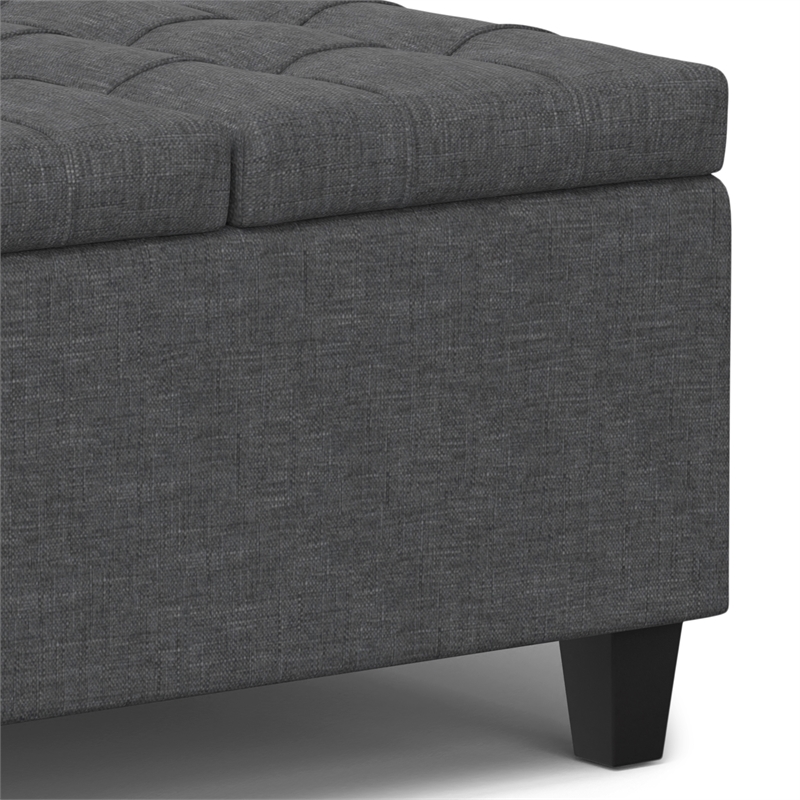 Pemberly Row Square Transitional Wood Storage Ottoman in Slate Gray
