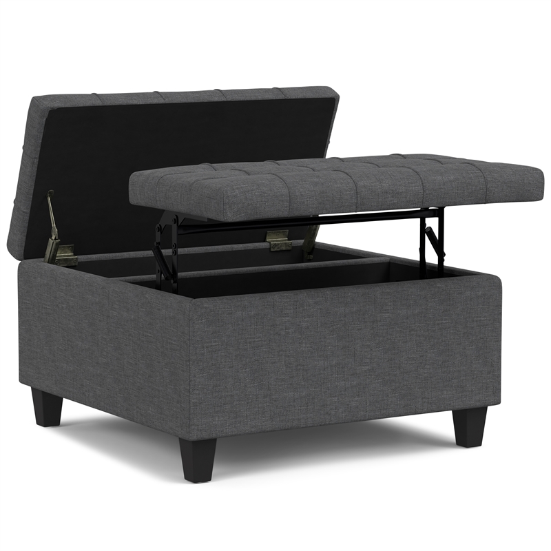 Pemberly Row Square Transitional Wood Storage Ottoman in Slate Gray
