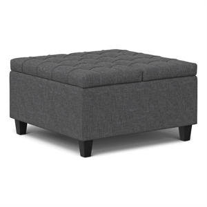Pemberly Row Square Transitional Wood Storage Ottoman in Slate Gray