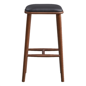 Pemberly Row Modern 29.72&quot Mid-Century Leather Bar Stool in Black