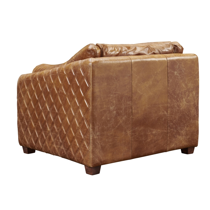 Pemberly Row Contemporary Italian Leather Arm Chair in Light Brown
