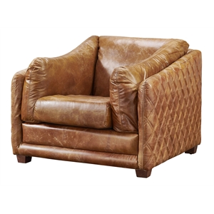 Pemberly Row Contemporary Italian Leather Arm Chair in Light Brown