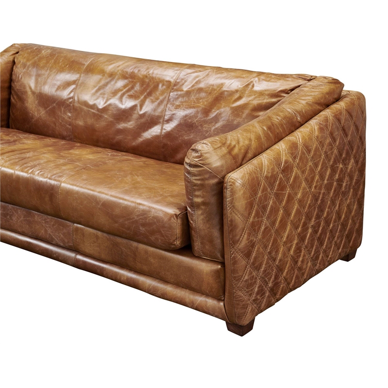 Pemberly Row Contemporary Italian Leather Sofa in Light Brown