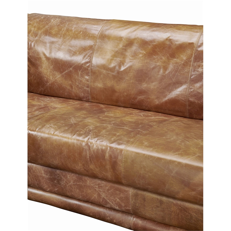 Pemberly Row Contemporary Italian Leather Sofa in Light Brown