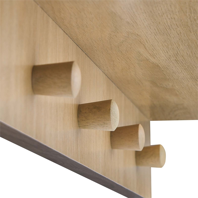 Pemberly Row Moonbeam Arched Wood Mirror with Four Hanging Pegs in Oak