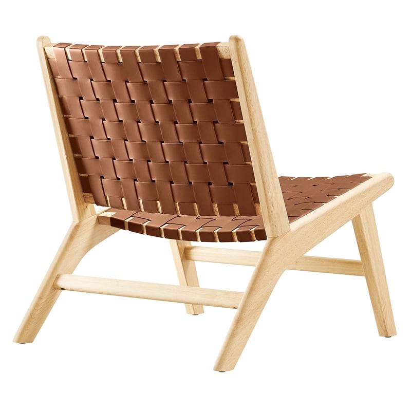 Pemberly Row Woven Leather & Wood Accent Lounge Chair in Brown/Natural