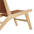 Pemberly Row Woven Leather & Wood Accent Lounge Chair in Brown/Natural