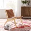 Pemberly Row Woven Leather & Wood Accent Lounge Chair in Brown/Natural