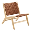 Pemberly Row Woven Leather & Wood Accent Lounge Chair in Brown/Natural