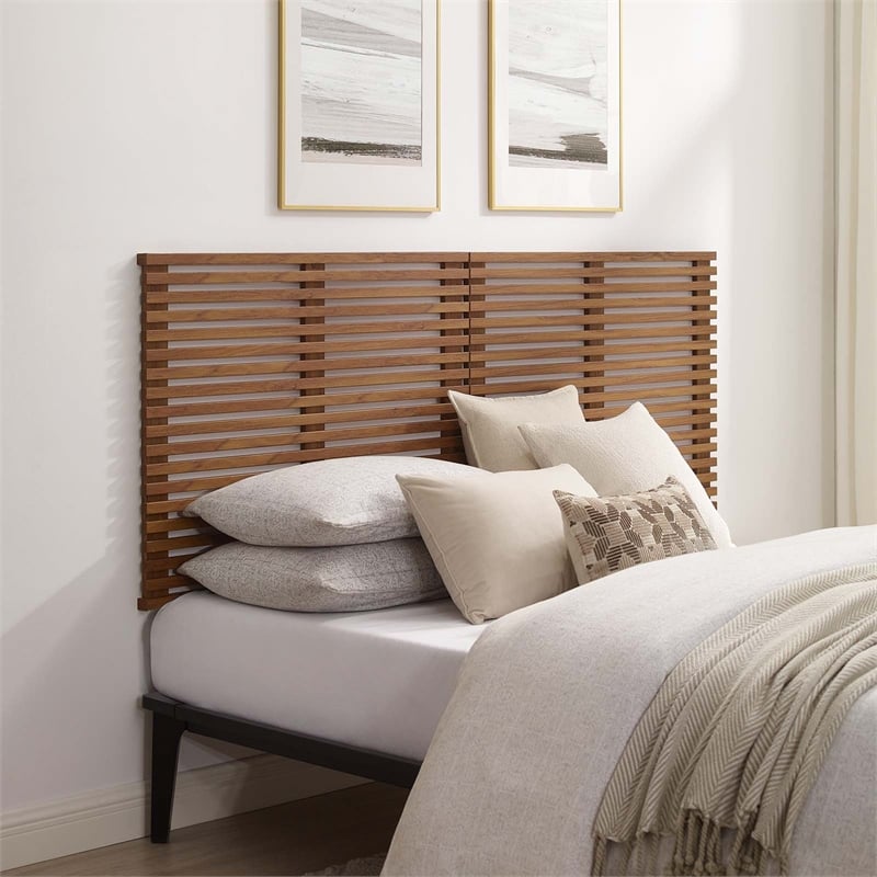 Pemberly Row Wall Mount Modern Wood King Headboard in Walnut