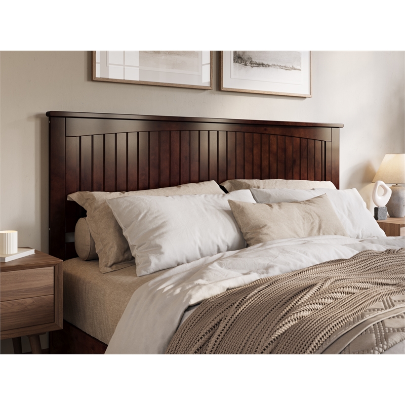 Pemberly Row King Coastal Solid Wood Panel Headboard in Walnut