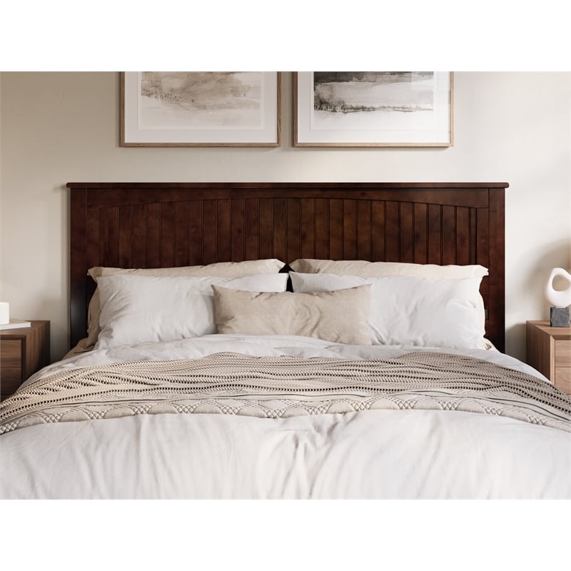 Pemberly Row King Coastal Solid Wood Panel Headboard in Walnut