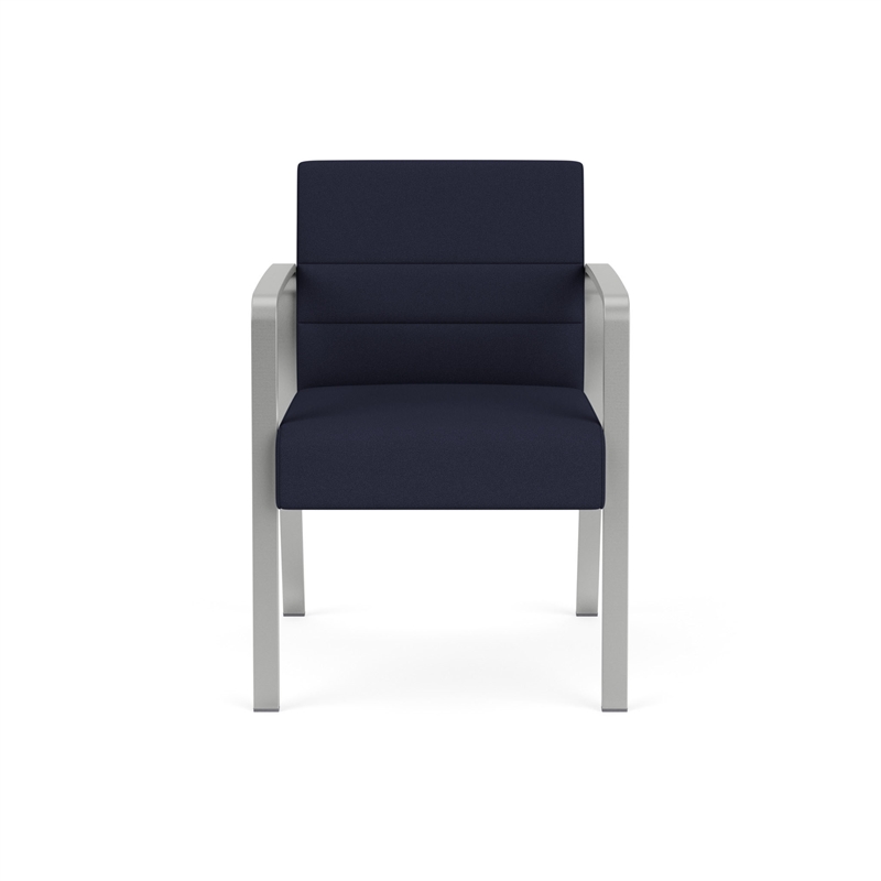 Pemberly Row Polyester Fabric Waiting Reception Guest Chair in Navy/Silver