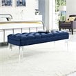 Pemberly Row Modern Style Performance Velvet and Acrylic Bench in Navy