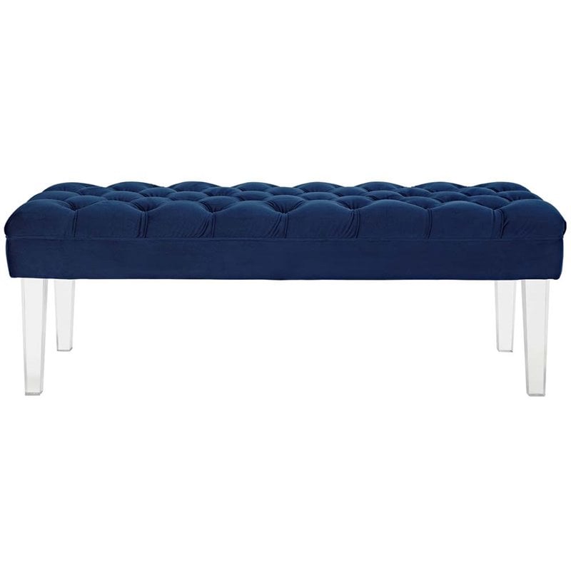 Pemberly Row Modern Style Performance Velvet and Acrylic Bench in Navy