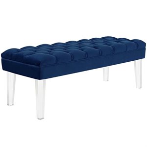 Pemberly Row Modern Style Performance Velvet and Acrylic Bench in Navy