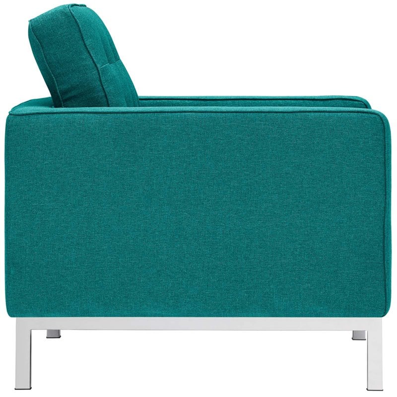 Pemberly Row Stainless Steel and Upholstered Fabric Armchair in Teal Blue