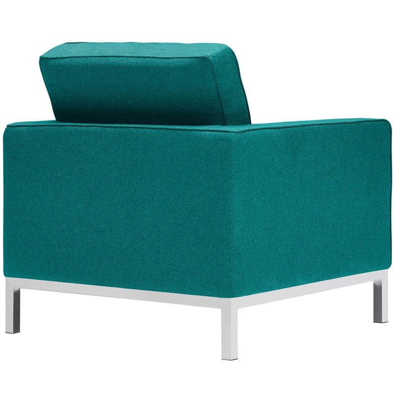 Pemberly Row Stainless Steel and Upholstered Fabric Armchair in Teal Blue