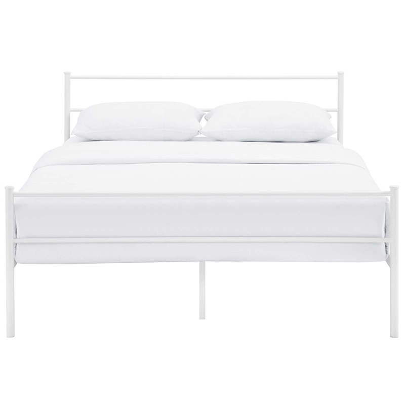 Pemberly Row Powder Coated Sturdy Steel Full Platform Bed Frame in White