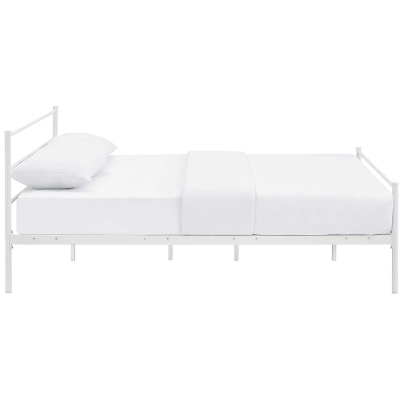 Pemberly Row Powder Coated Sturdy Steel Full Platform Bed Frame in White