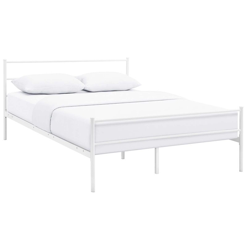 Pemberly Row Powder Coated Sturdy Steel Full Platform Bed Frame in White