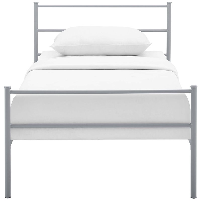 Pemberly Row Powder Coated Sturdy Steel Twin Platform Bed Frame in Gray