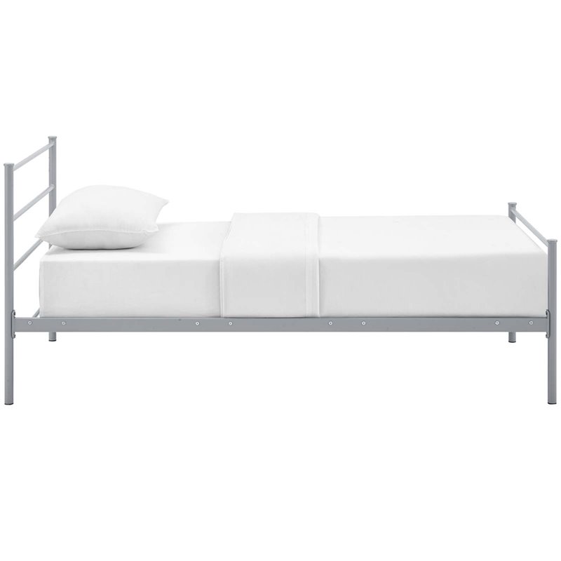 Pemberly Row Powder Coated Sturdy Steel Twin Platform Bed Frame in Gray