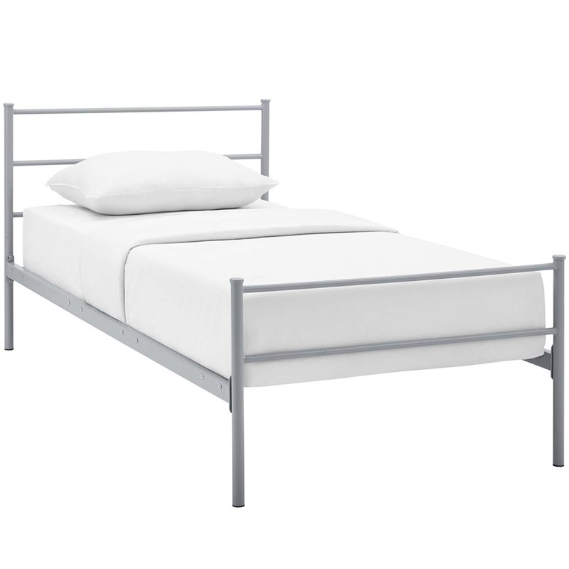 Pemberly Row Powder Coated Sturdy Steel Twin Platform Bed Frame in Gray
