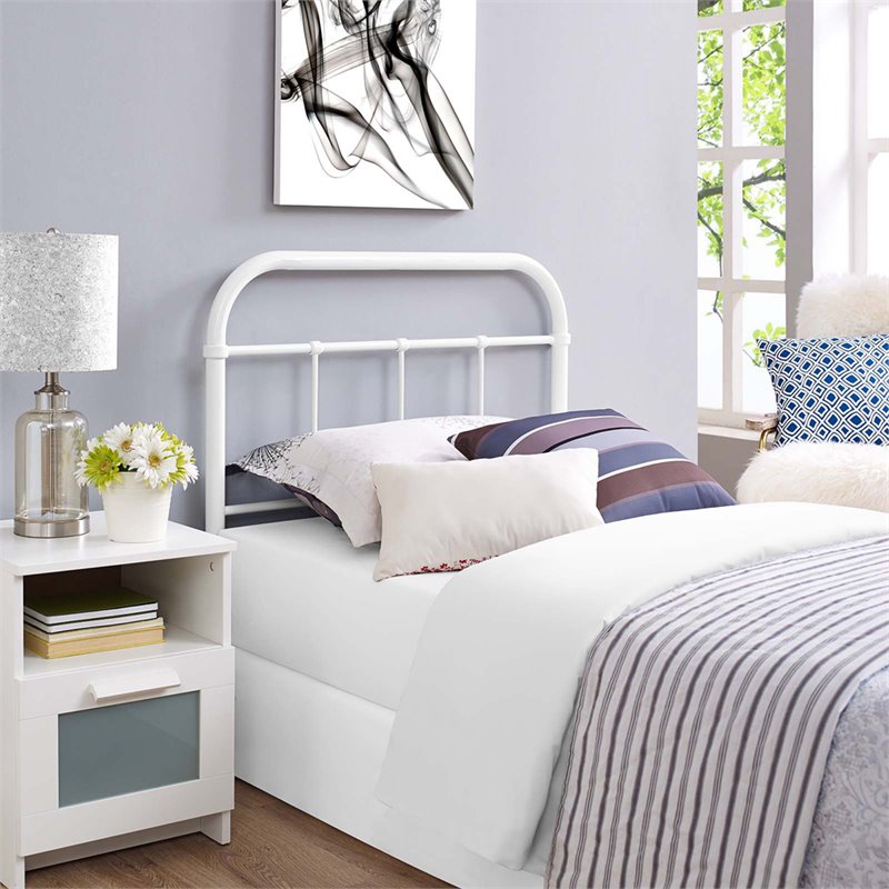 Pemberly Row Twin Powder Coated Steel Headboard in White Finish