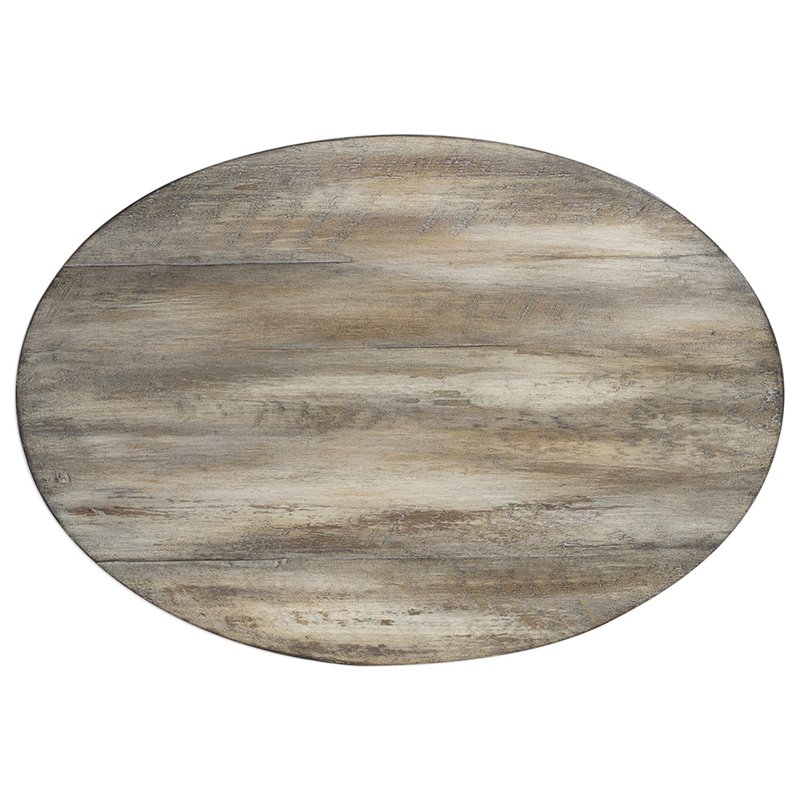 Pemberly Row Metal Acacia Wood Cantilever Accent Table in Weathered Ivory
