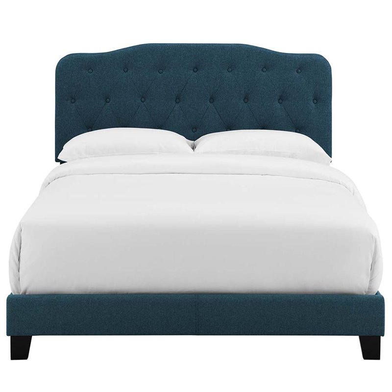 Pemberly Row Queen Upholstered Polyester Fabric Bed in Azure Blue Finish
